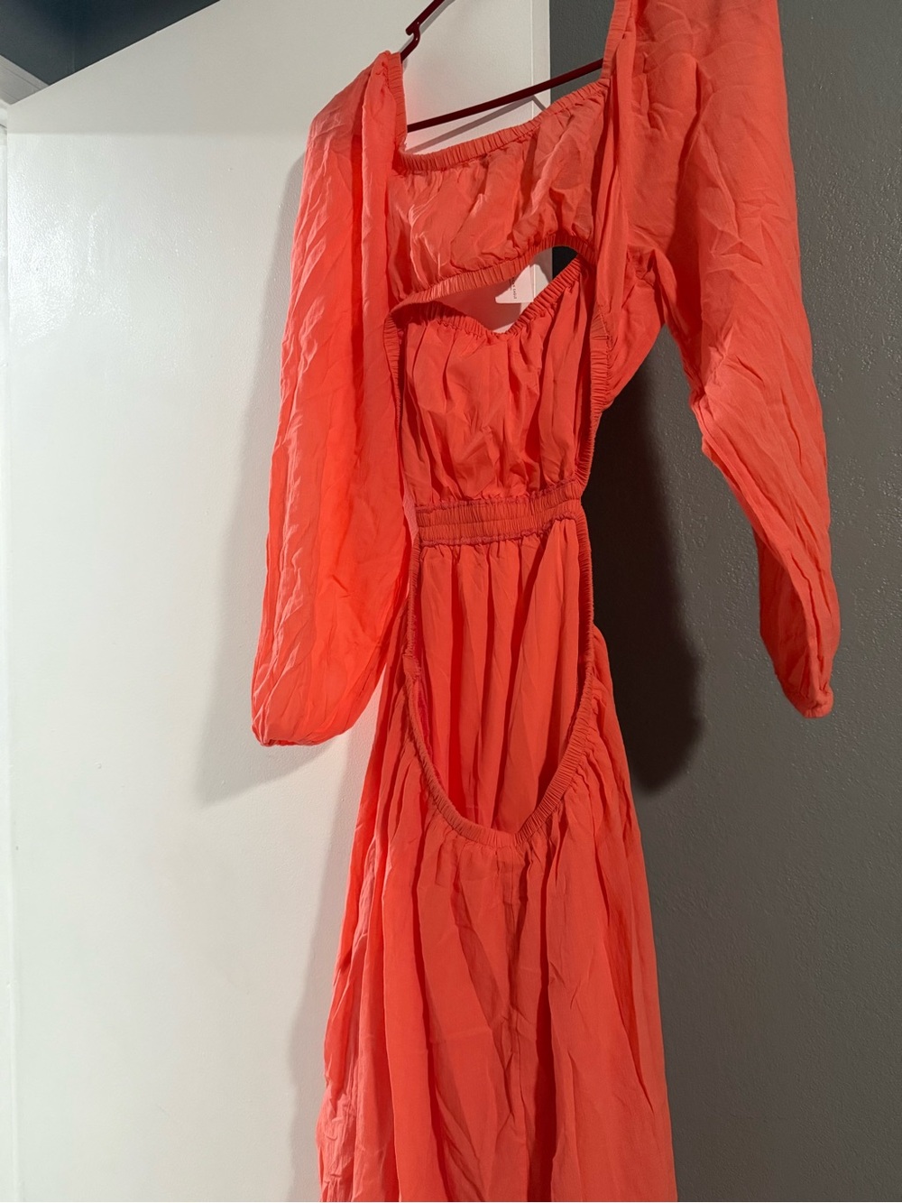 American Eagle Outfitters Coral Long-Sleeve Cutout Maxi Dress